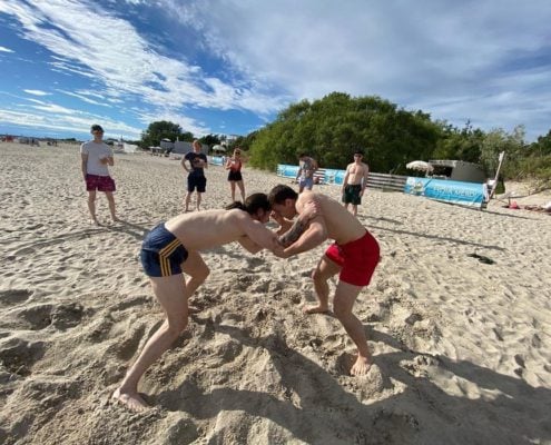 Rolling on the sand at Beach Camp in Pärnu