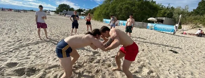Rolling on the sand at Beach Camp in Pärnu