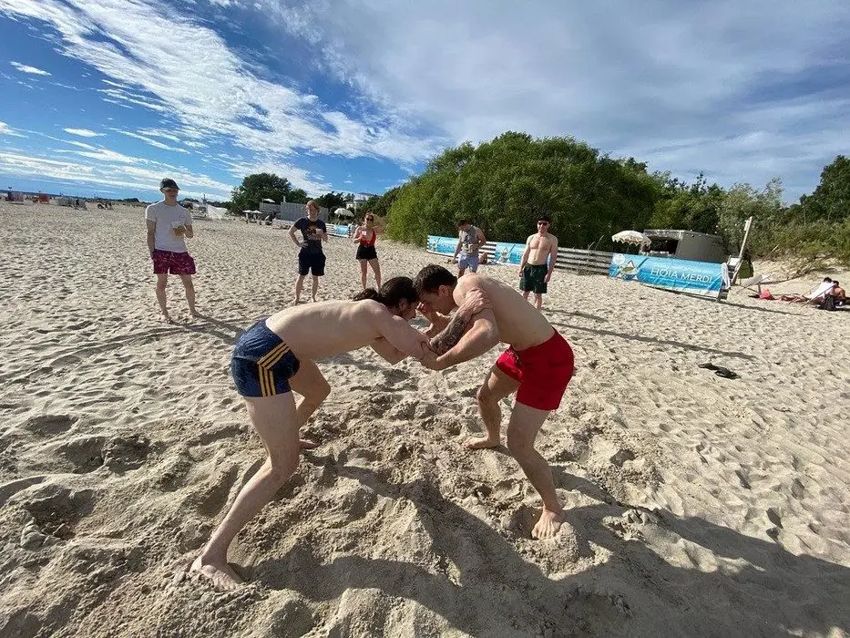 Rolling on the sand at Beach Camp in Pärnu
